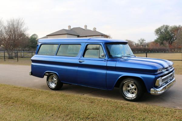 1965 Chevrolet C10 cloth Viper Blue with white racing stripes