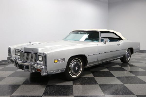 1976 Cadillac Eldorado exterior gray against the interior blue