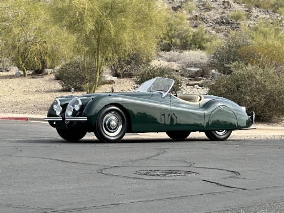 1952 Jaguar XK British Racing Green paint over Old Biscuit leather