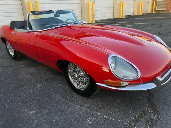 1967 Jaguar E Type 2 door Carmine Red with a black interior 55905 Miles